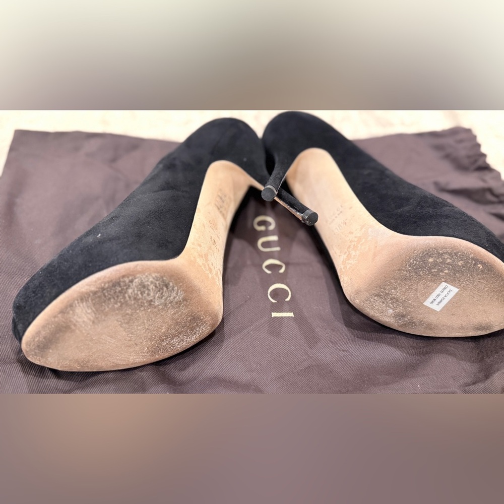Gucci Black Suede Peep-Toe Women's Shoes - Picture 6 of 6